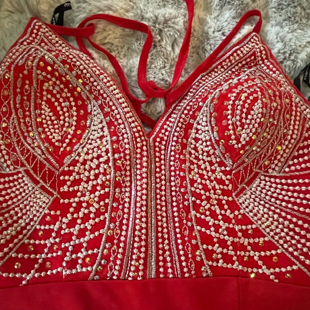 Red Rhinestone Evening Gown Prom Dress Maxi Soieblu Agaci “A Night To Remember” - Picture 10 of 11